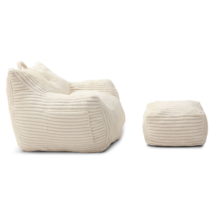 Giant Plush Bean Bag Chair With Armrests And Footstool