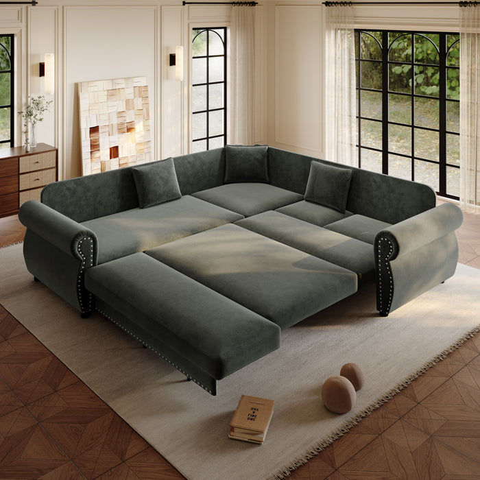 L-Shaped Sofa Couch With Pull-Out Bed