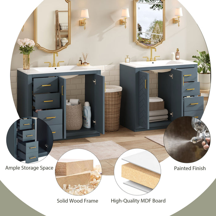 Modern Bathroom Vanity With Ceramic Sink, Freestanding Set With Drawers And Soft-Closing Doors