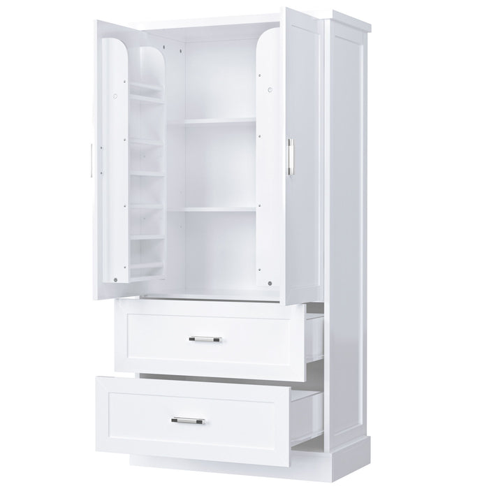 Tall Bathroom Storage Cabinet With 2 Doors And Drawers, Adjustable Shelf