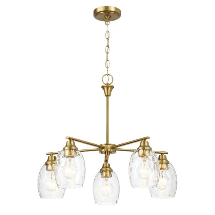 5 Lights Linear Arms With Chain Chandelier - Clear / Gold