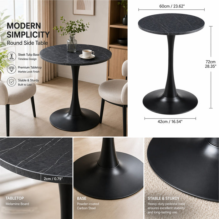 Round Dining Table With Faux Marble Top And Metal Pedestal +, 23.6" Diameter For Kitchen, Living Room, Small Spaces