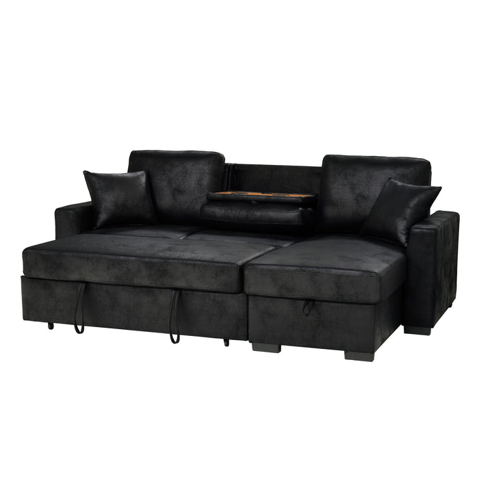 Upholstered Sectional With Pull-Out Bed And Chaise Storage