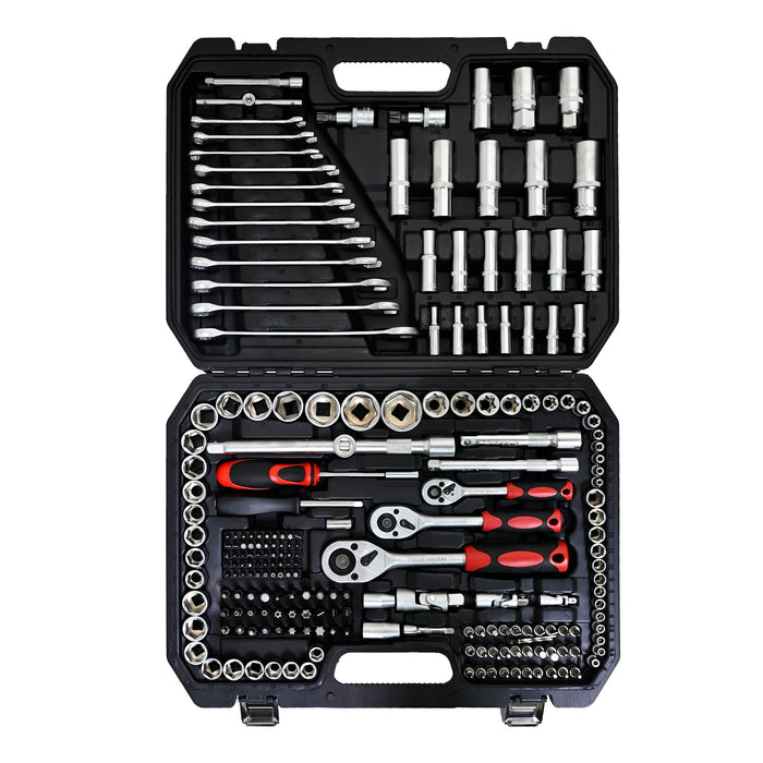Tool Kit And Socket Wrench Set 216 Pieces Basic Portable Manual Repair Tool Set For Home Use Includes Case And Ratchet Wes And Wrenches - Black