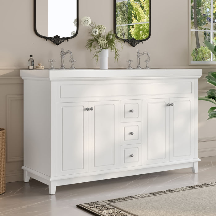 Bathroom Vanity With Double Sinks, 3 Drawers & 4 Doors - White