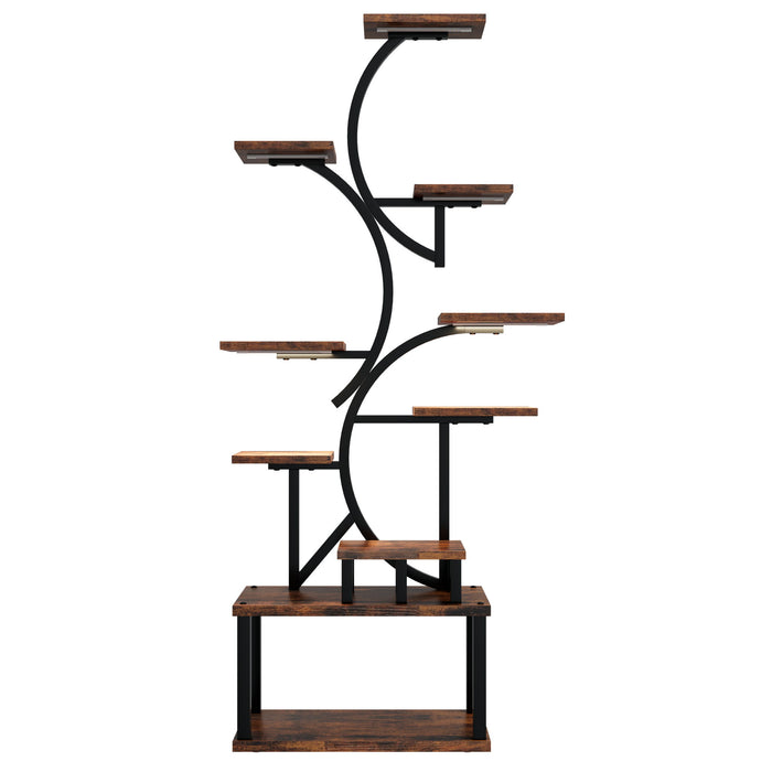 S - Shaped, 10 Tier Plant Stand With 5 Grow Lights - Deep Rustic Brown
