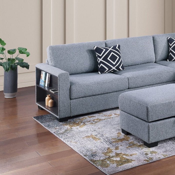 Reversible Sectional Sofa With Built In Shelf And Storage Ottoman, L - Shaped Living Room Furniture