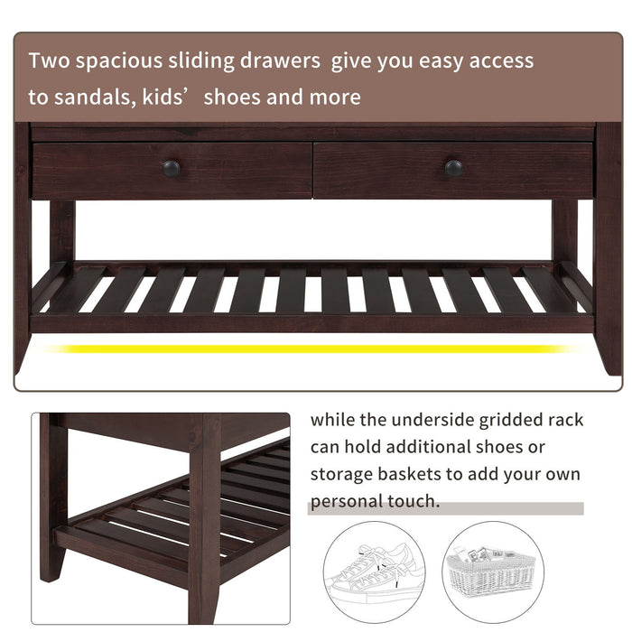 Multipurpose Entryway Shoe Rack With Cushioned Seat And Drawers