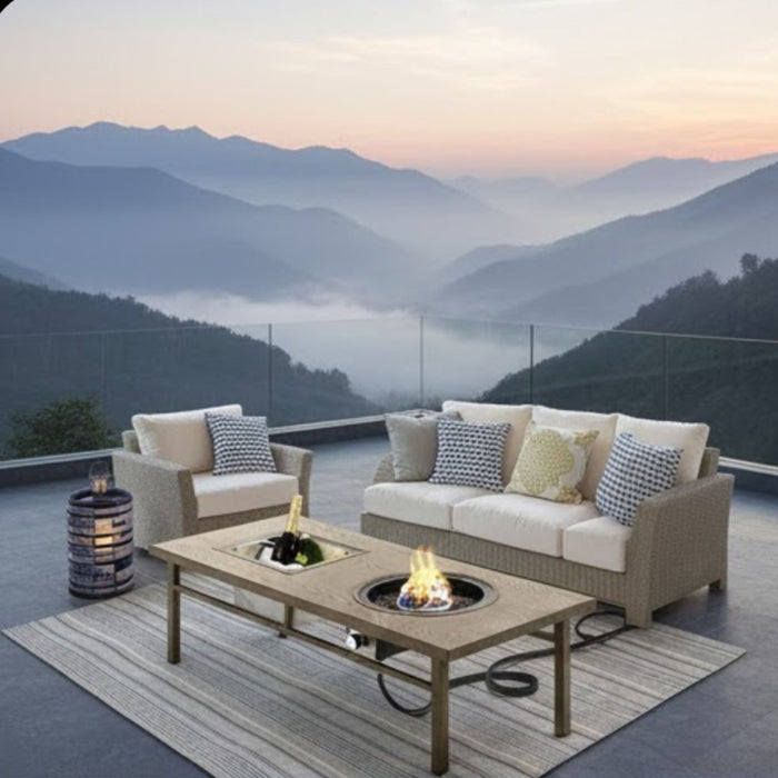 3 In 1 Outdoor Propane Fire Pit Table 50, 000 BTU With Ice Bucket - Beige