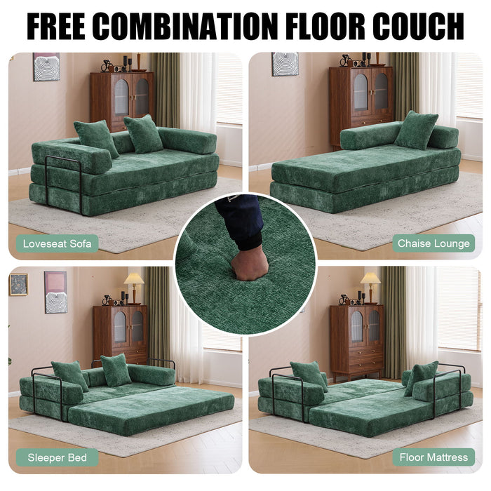 Convertible Floor Sofa Bed With Pillow Back Support Armrest