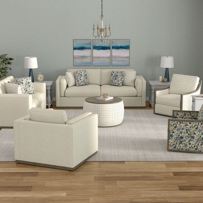 Cecily - Loveseat, With 4 Toss Pillows And Gray Solid Wood Plinth Base - Cameo Cream
