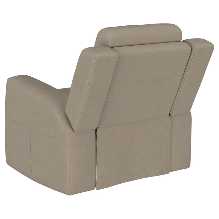 Slater - 3 Piece Upholstered Reclining Sofa Set And Built In Storage - Taupe