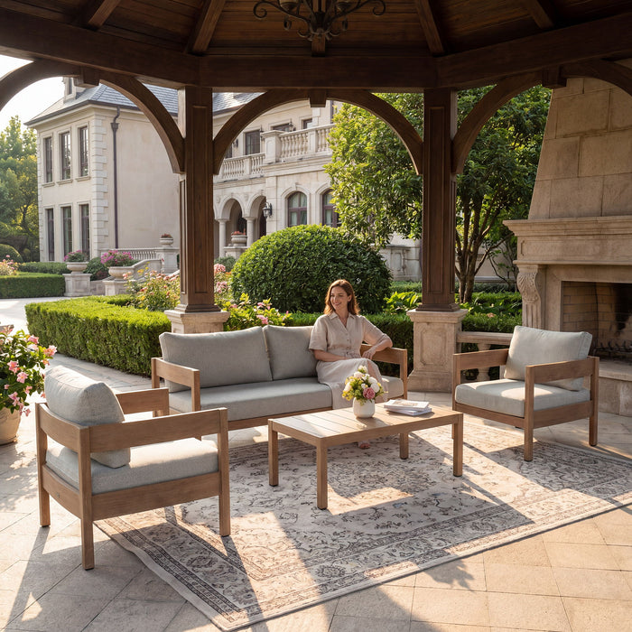 Outdoor Sofa Set Of 3 With Weather Resistant Cushions (Coffee Table Not Included) - Oak