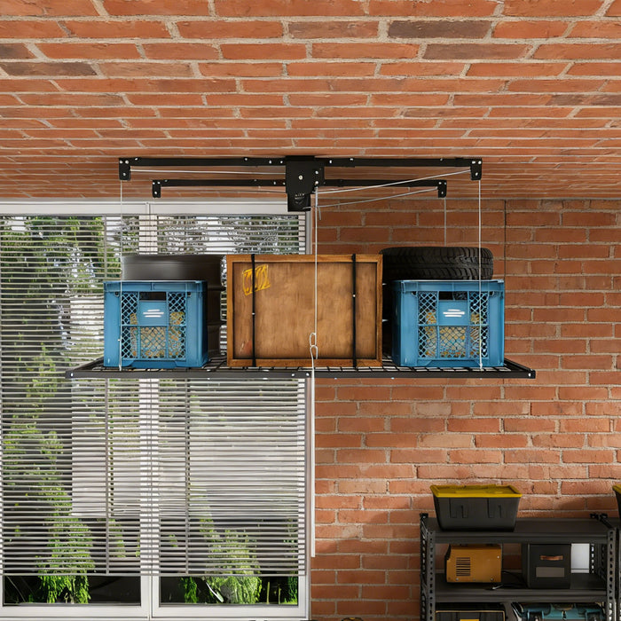 Overhead Garage Storage Rack For High Ceilings & Safety Lock - Black