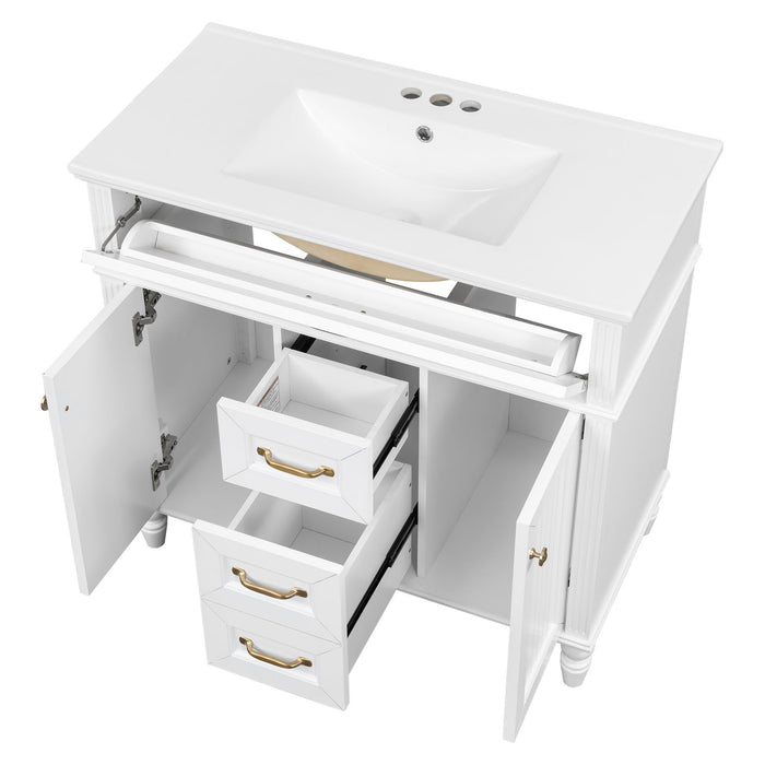 Bathroom Vanity With Sink, Flip-Out Top Drawer, Soft Close Doors, 2 Storage Drawers
