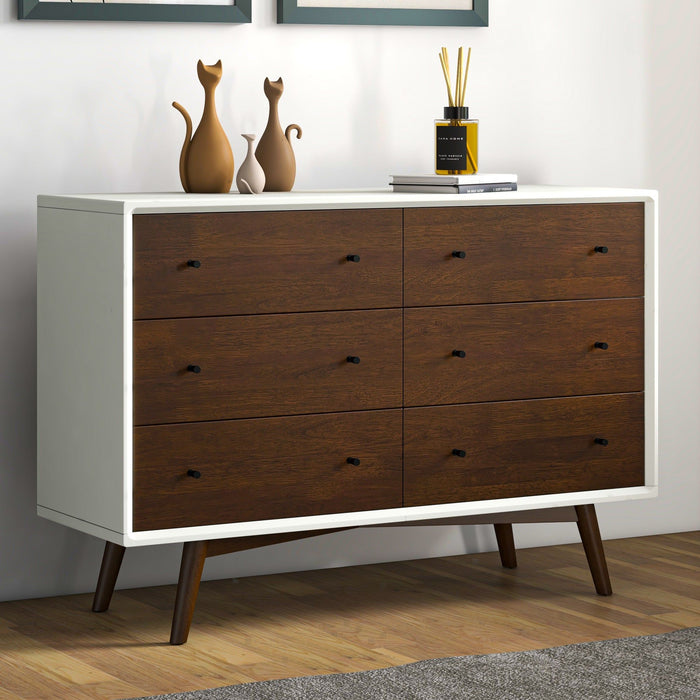 Dresser 6 Drawer - Dark Brown / White