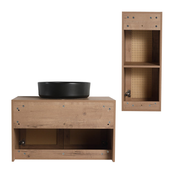 Bathroom Vanity With Art Sink And Side Cabinet, Float Mounting Design
