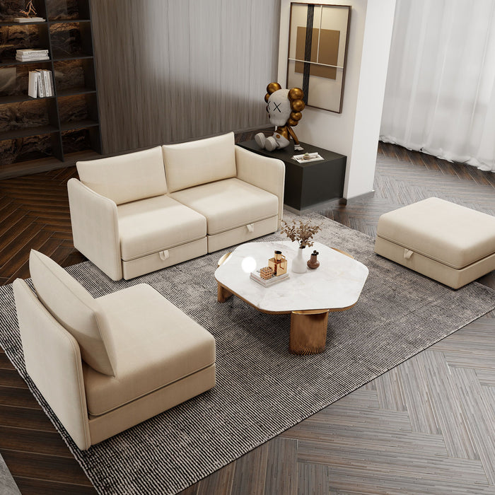 Modular Sectional Sofa With Storage, Convertible 2 Seater Sleeper Sofa - Beige