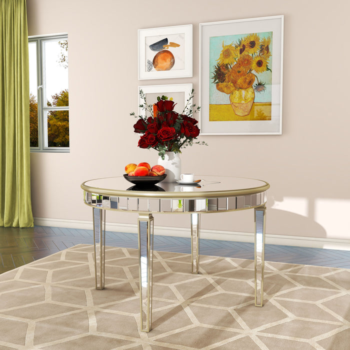 Round Glass Dining Table With Mirror Top - Silver