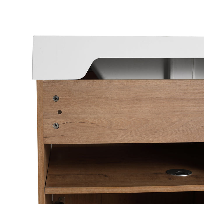 60" Freestanding Bathroom Vanity With Double Sink, Soft Close Doors, 3 Drawers - Imitative Oak