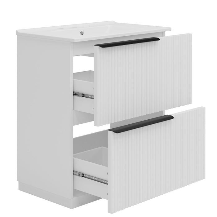 Fluted Bathroom Vanity With Ceramic Sink, Freestanding Cabinet