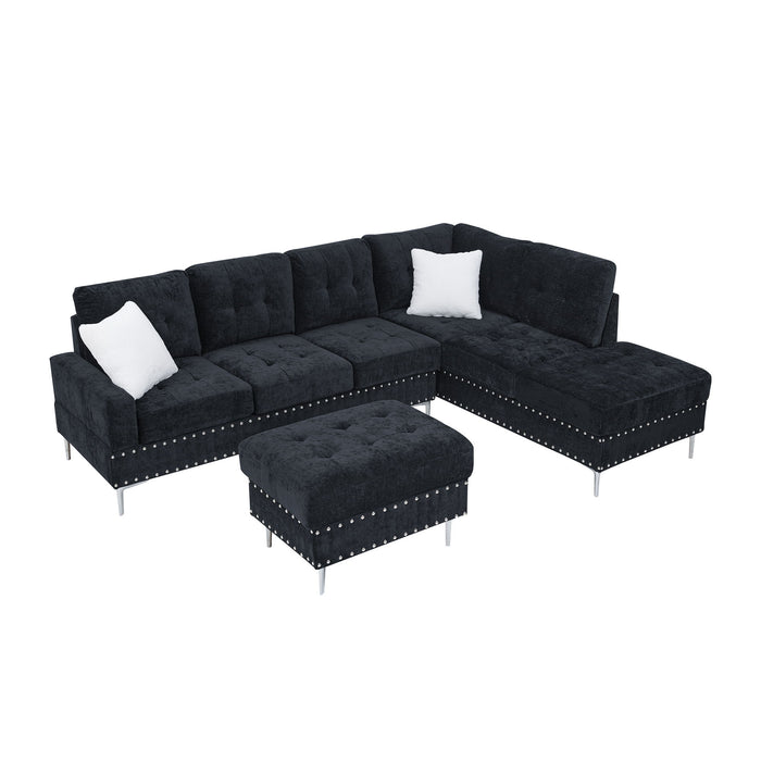 L-Shaped Sectional Sofa With Chaise And Storage Ottoman, Includes 2 Pillows