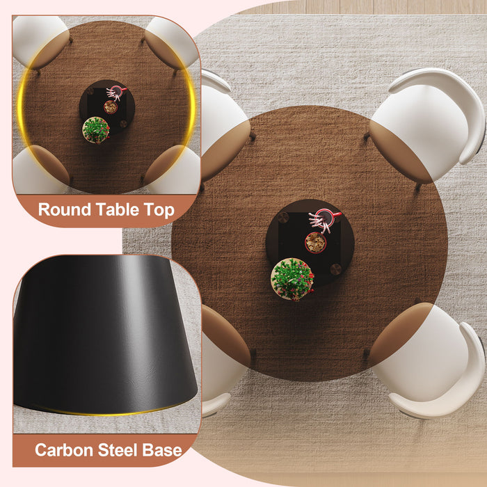 Round Dining Table With Tempered Glass Top - Black / Brown