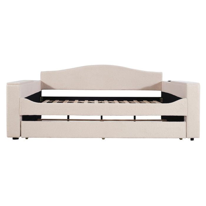 Upholstered Daybed With Storage Armrests, Trundle And Latest Integrated Bluetooth Audio System