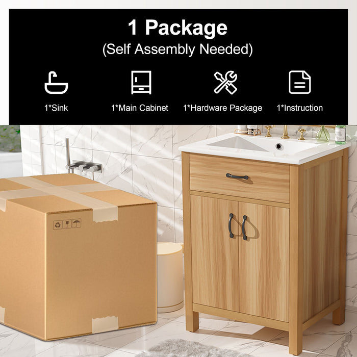 Bathroom Vanity With Flip Drawer, 2 Soft Close Doors, Adjustable Shelf And Ceramic Sink