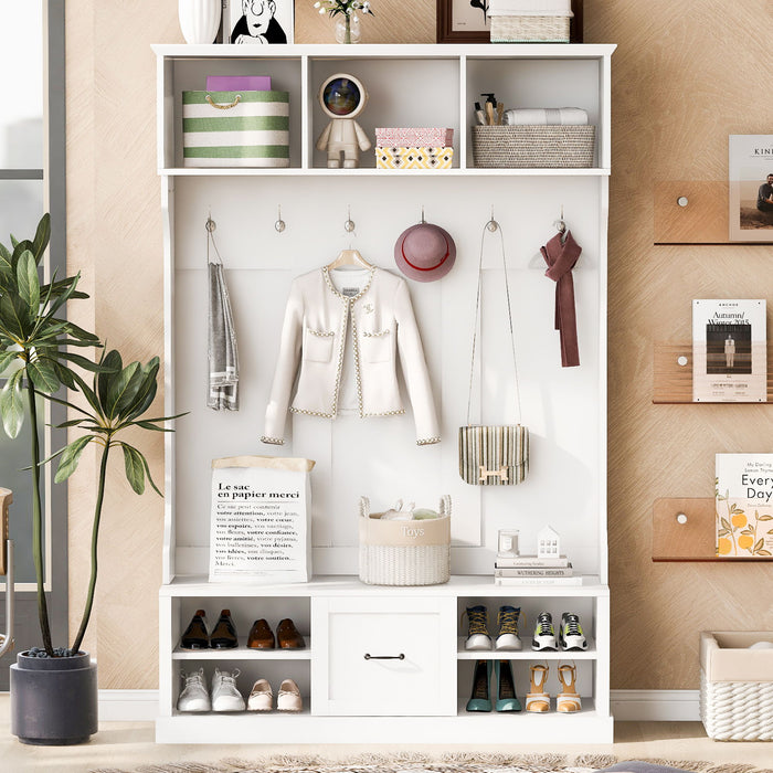 Hall Tree With 6 Hooks, Coat Hanger, Entryway Bench