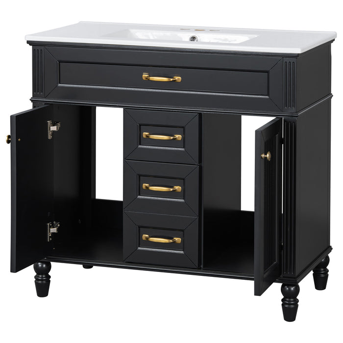 Bathroom Vanity With Sink, Flip-Out Top Drawer, Soft Close Doors, 2 Storage Drawers