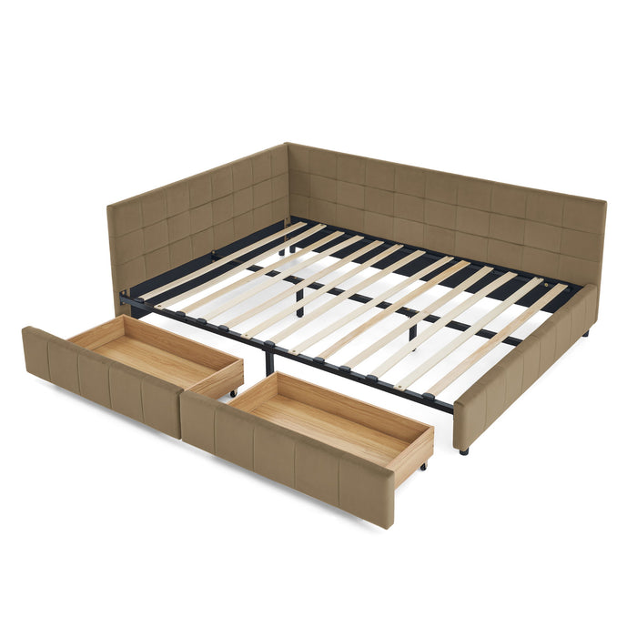 Storage Upholstered Tufted Bed Frame With Backrest And Armrests