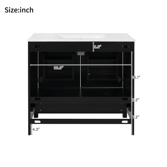 Bathroom Vanity With Sink, Soft Close Doors, Double Shelves & Divided Drawer