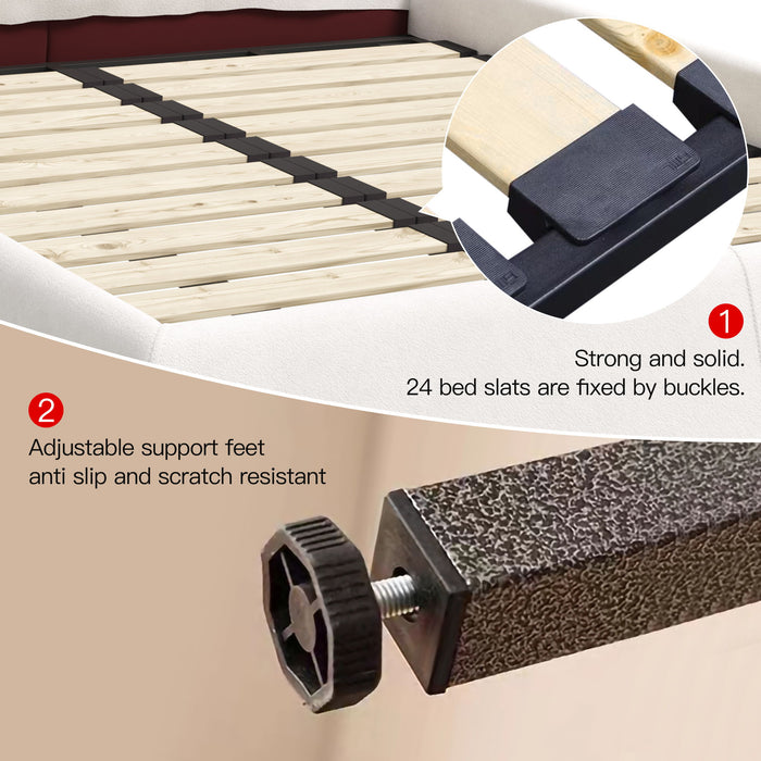 King Size Platform Bed With Special-Shaped Headboard - Cream