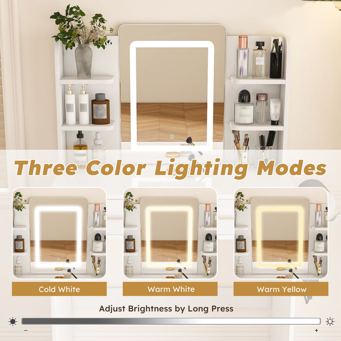 Elegant LED Mirror Vanity Dressing Table With Adjustable Lights, Drawers & Storage - White