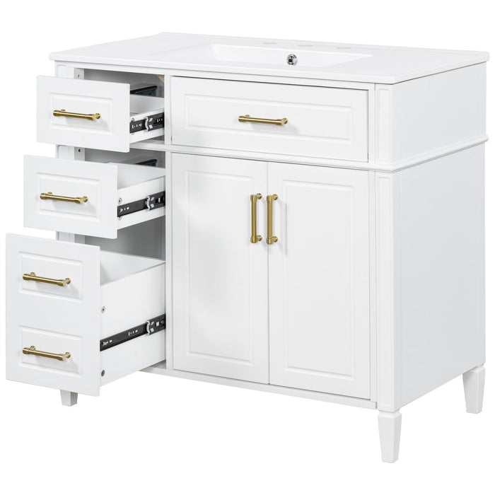 Bathroom Vanity With Sink, 4 Drawers, 2 Doors