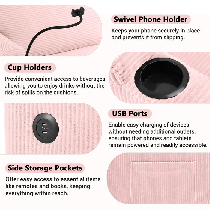 Sleeper Sofa Loveseat Sofa With Full Size Mattress, 2 USB Ports, 2 Cup Holders, 2 Side Pockets And Phone Holder