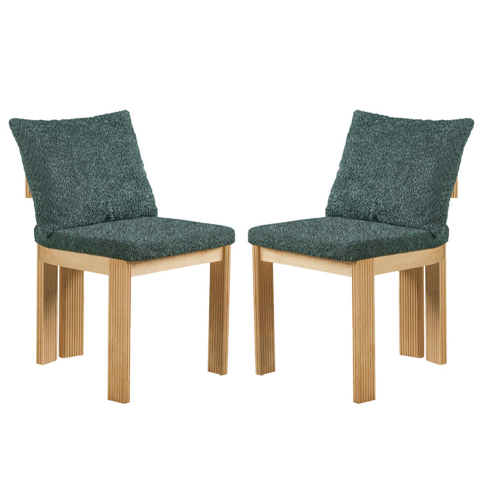 5 Piece Indoor Dining Set With Fluted Table Upholstered Chairs - Green / Natural