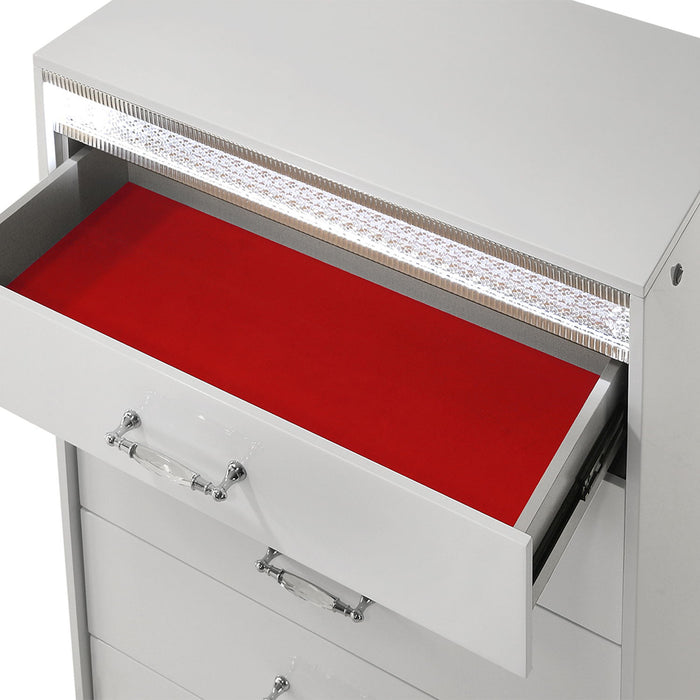 Glam - 5 Drawer Chest With LED Lighting - White
