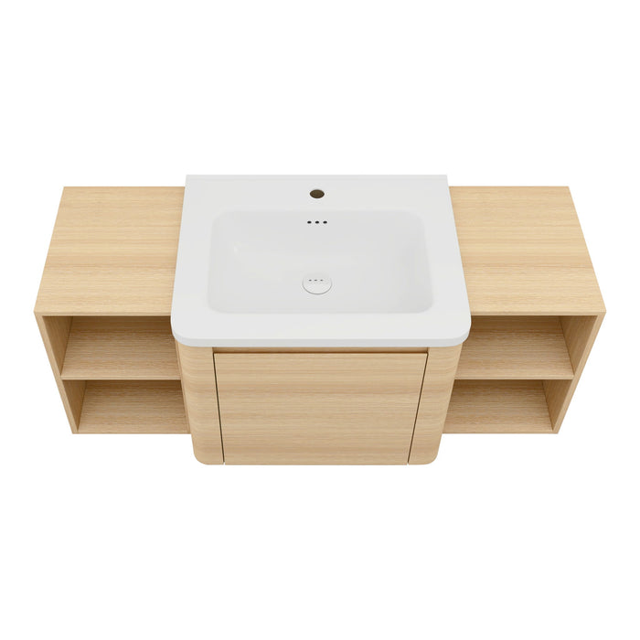 Wall Mounted Bathroom Vanity With Sink, Storage Shelves & Soft Close Door