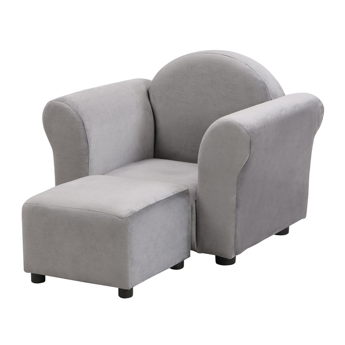Kids Velvet Upholstered Chair With Ottoman For Comfortable Seating - Gray