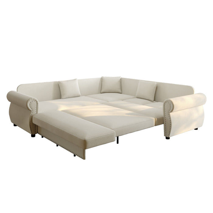 L-Shaped Sofa Couch With Pull-Out Bed