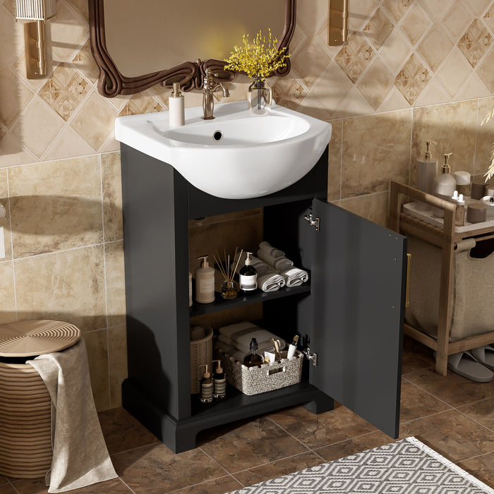 20" Bathroom Vanity With Bulged Sink, Freestanding Single Vanity Set, Soft Close Door