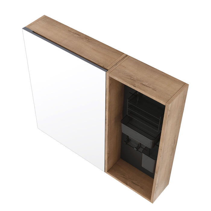 Wall Mounted Bathroom Mirror Cabinet & Adjustable Shelves - Imitative Oak
