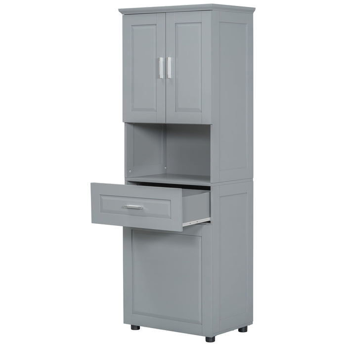 Tall Bathroom Cabinet With Tilt-Out Laundry Basket And Upper Storage