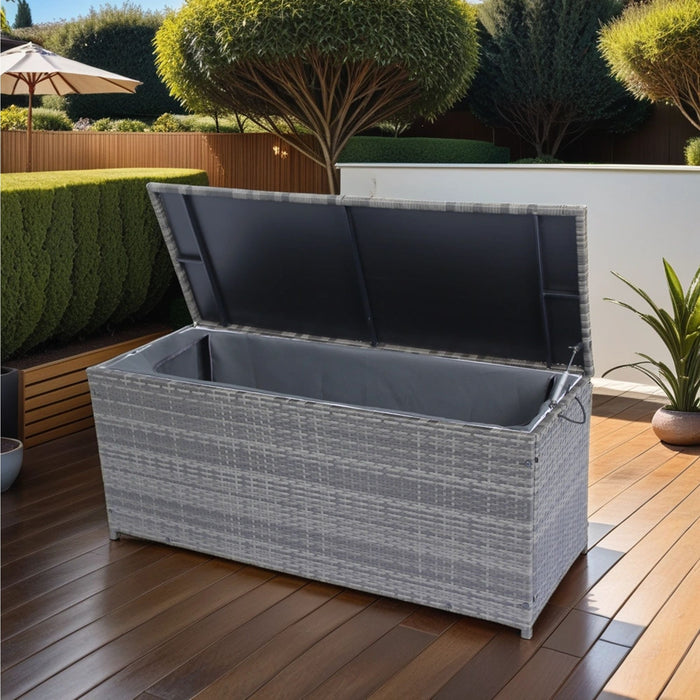 Outdoor Storage Box, Wicker Patio Deck Boxes With Lid, Outdoor Cushion Storage For Kids Toys, Pillows, Towel, Wicker