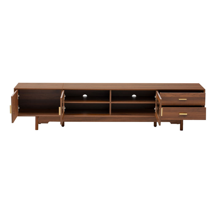 TV Stand With Fluted Doors, 2 Drawers - Walnut