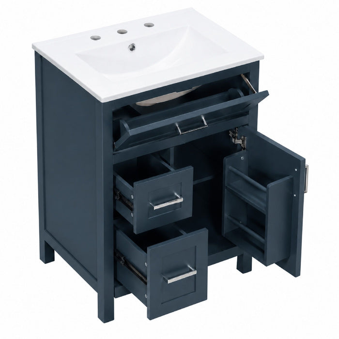 Modern Bathroom Vanity With Sink, Flip Drawer & 2 Drawers, Soft Close Hinges, Adjustable Shelf