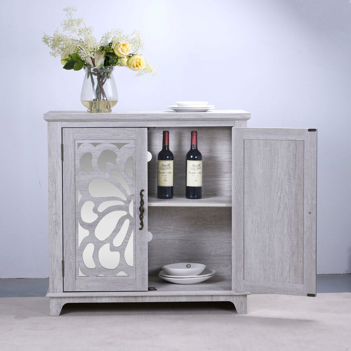 Elegant Sideboard With 2 Acrylic Mirrored Doors, Adjustable Shelf Storage