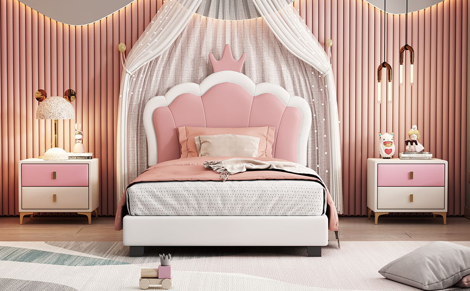 Upholstered Princess Platform Bed With Crown Headboard